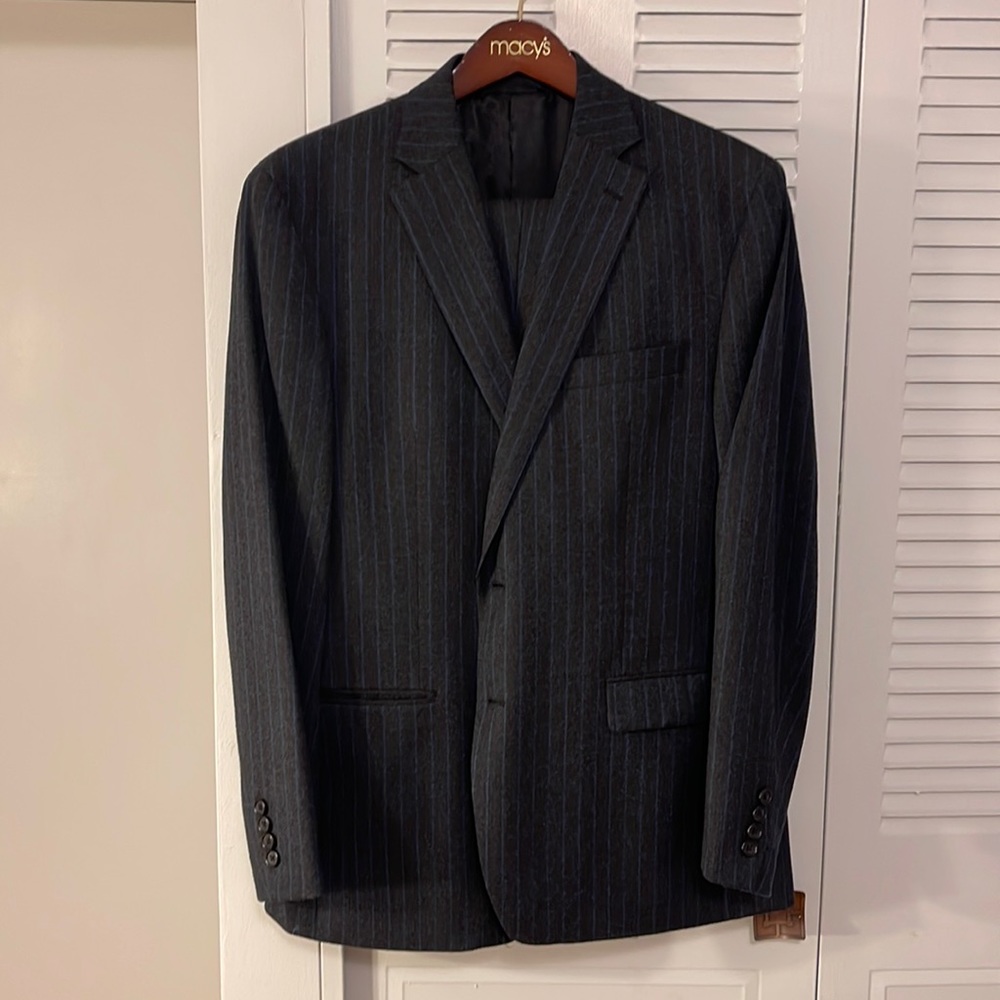 Men’s Ralph Lauren Charcoal w/ Blue Pin Stripe Wool Suit